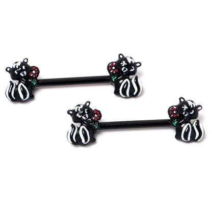 14G 9/16 Black Funky Skunk Barbell Nipple Ring Set