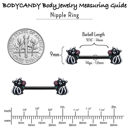 14G 9/16 Black Funky Skunk Barbell Nipple Ring Set
