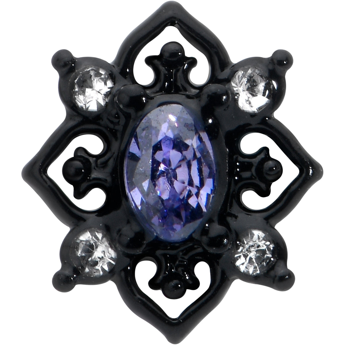 20G 7mm Purple Gem Black Scrolling Hearts L Shape Nose Ring