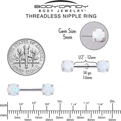 14G 1/2 White Synthetic Opal Threadless Barbell Nipple Ring Set