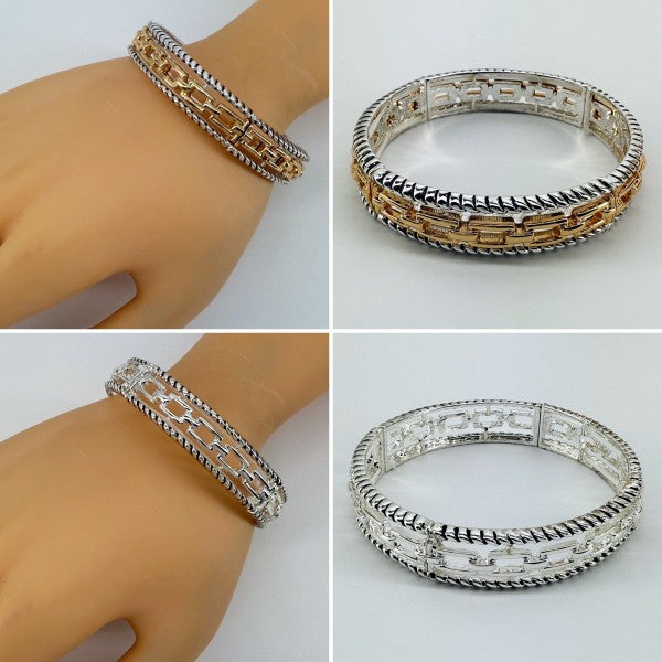 Stretchable Bracelet With Filigree and Cuban Link