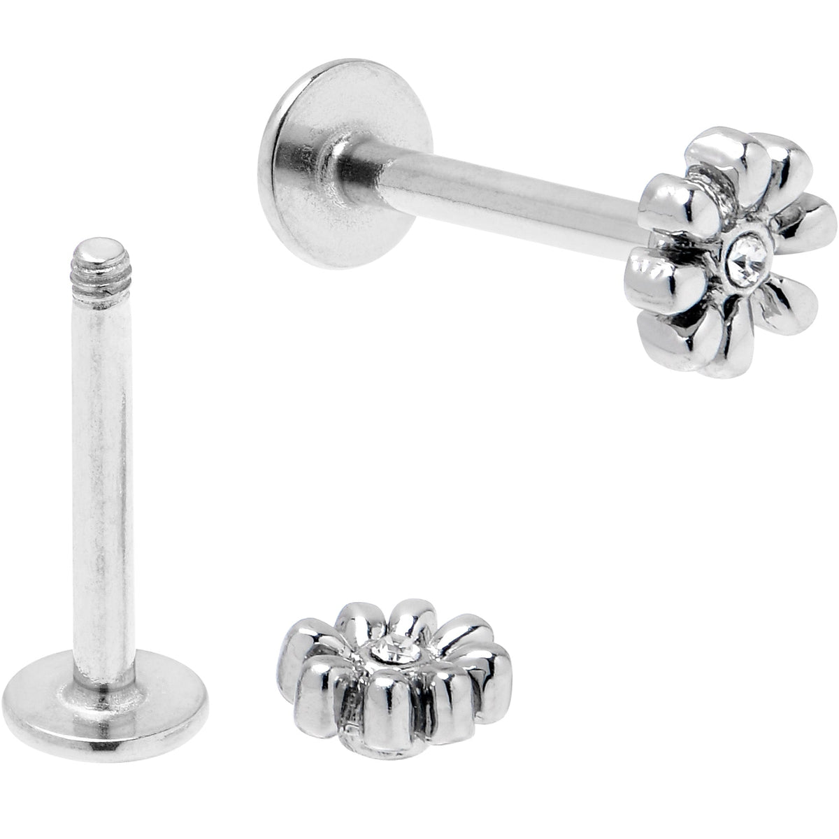 16G 5/16 Clear Gem Gold Tone Flower Butterfly Labret Set of 4