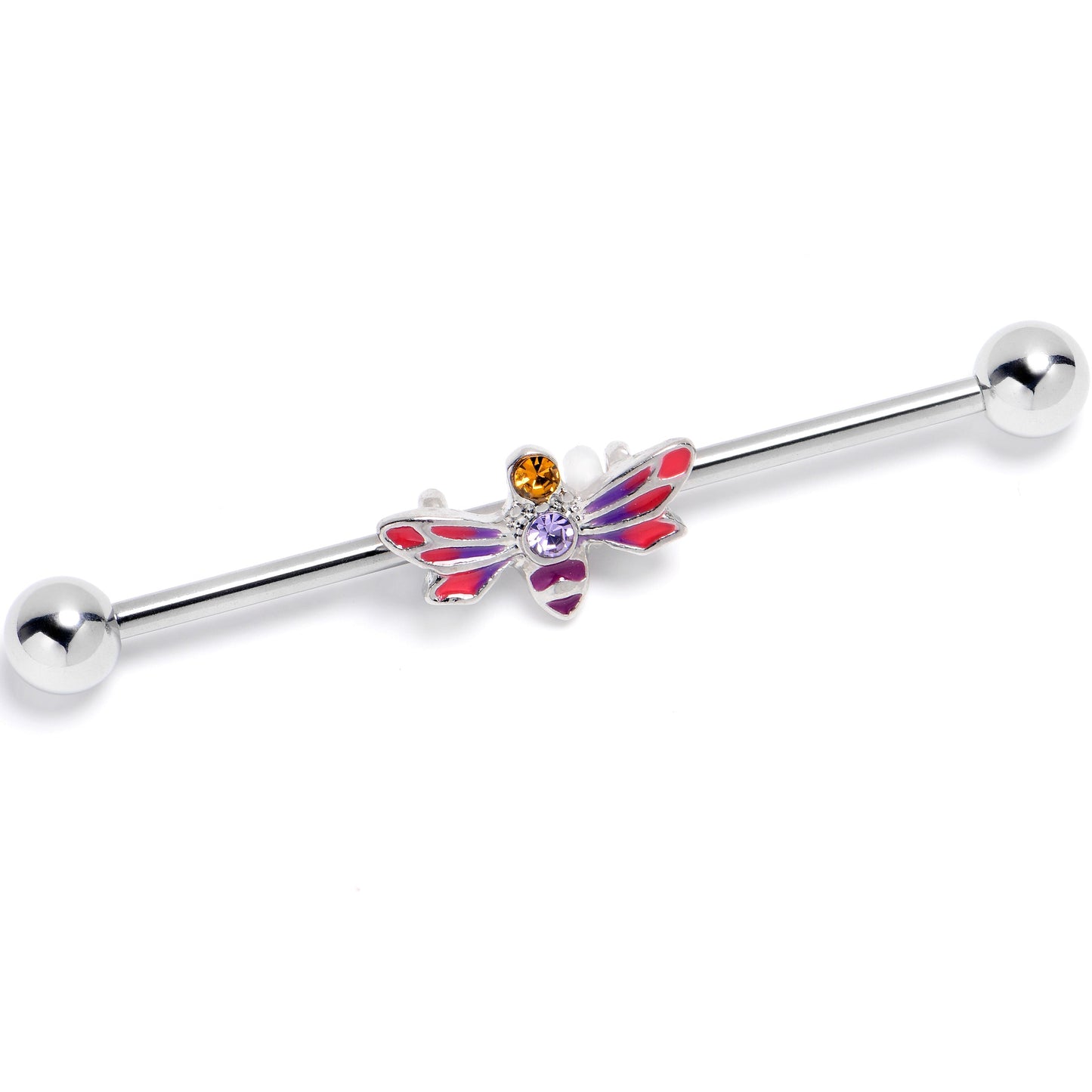 14G Yellow Purple Gem Dragonfly Stripe Industrial Barbell 38mm