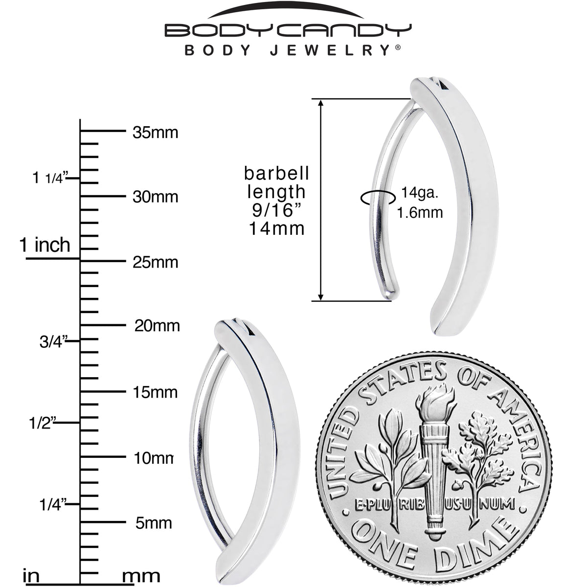14G 9/16 316L Surgical Steel Smooth Style Hinged Hoop Belly Ring