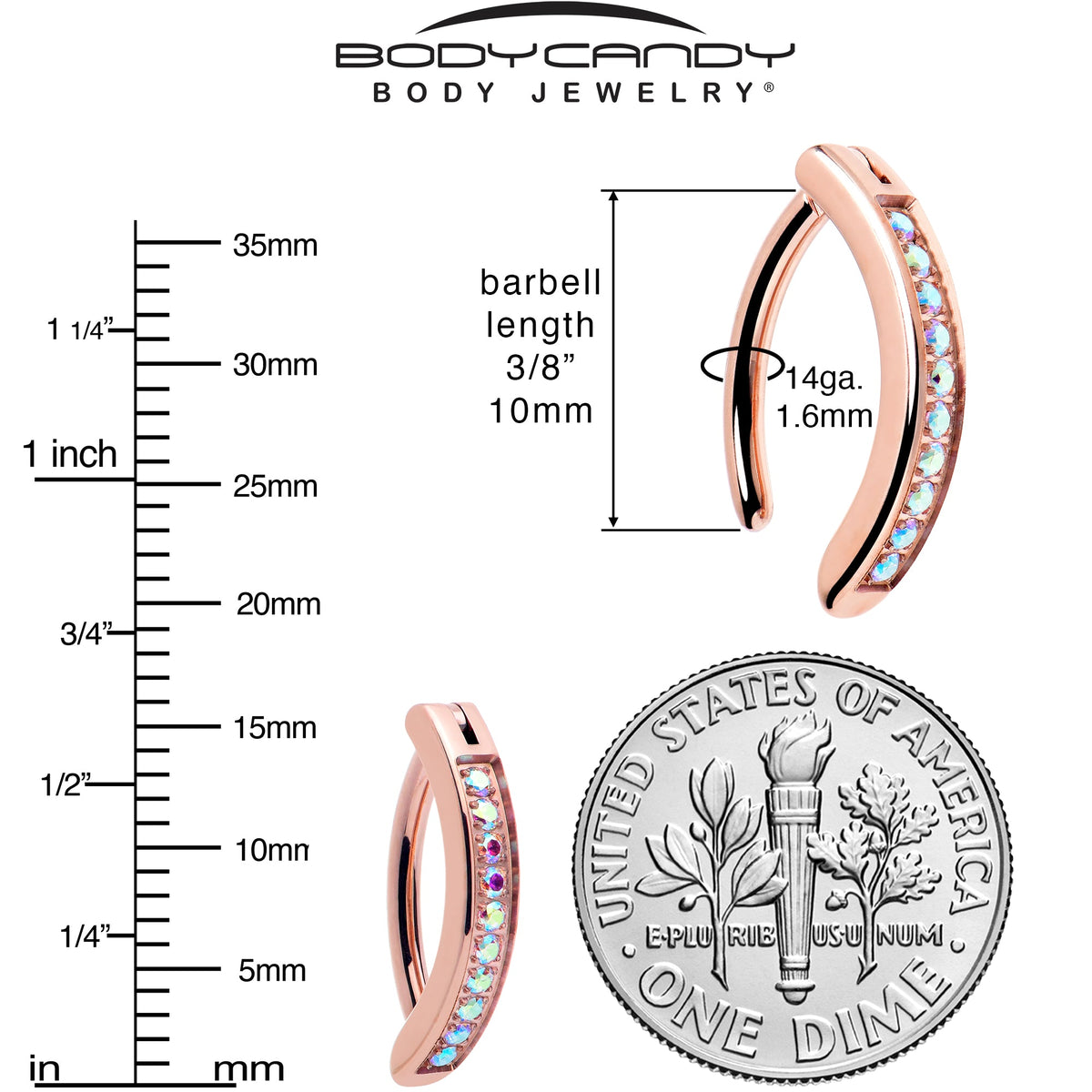 14G 3/8  Rose Implant Grade Titanium CZ Paved Hinged Hoop Belly Ring