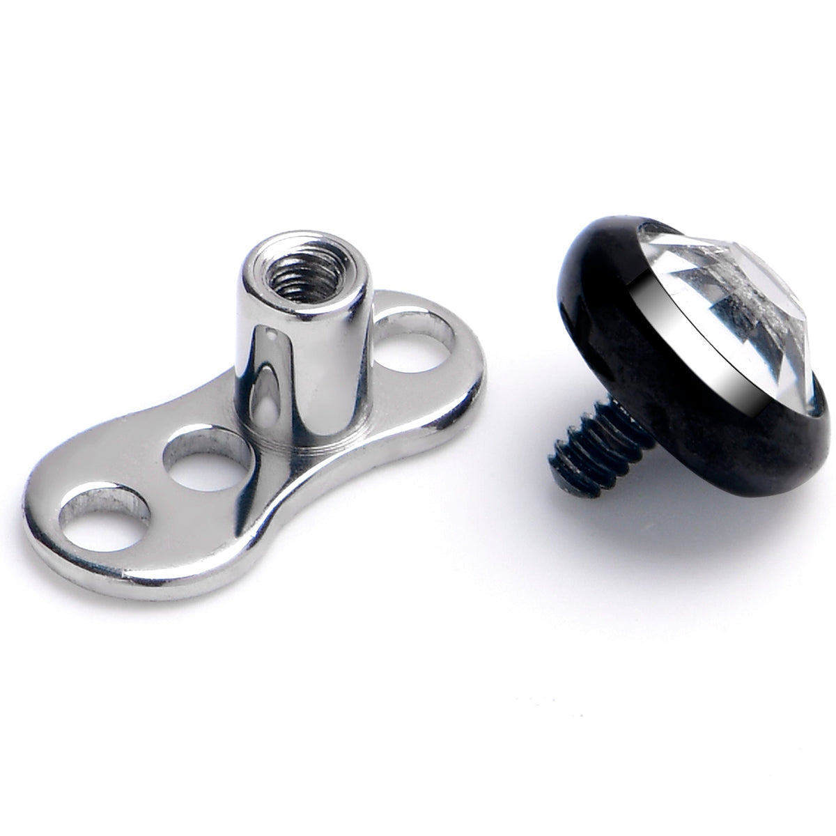 16G 4mm Gem Bezel Black Top 3 Hole Dermal Implant Grade Titanium Anchor Base