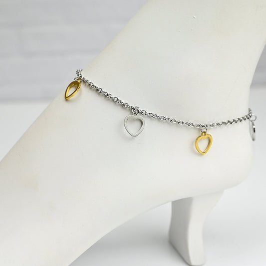 Open Heart Dangle Stainless Steel Ankle Bracelet