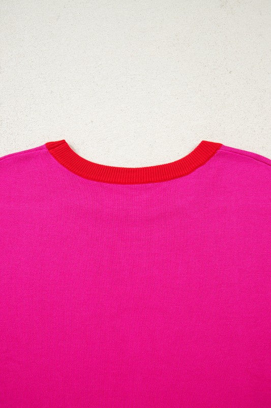 Contrast Trim Crewneck Short Sleeve Sweater