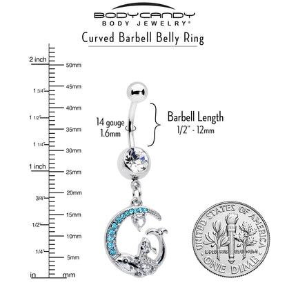 Clear Blue Gem Mermaid Whale Rider Moon Dangle Belly Ring