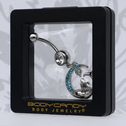 Clear Blue Gem Mermaid Whale Rider Moon Dangle Belly Ring