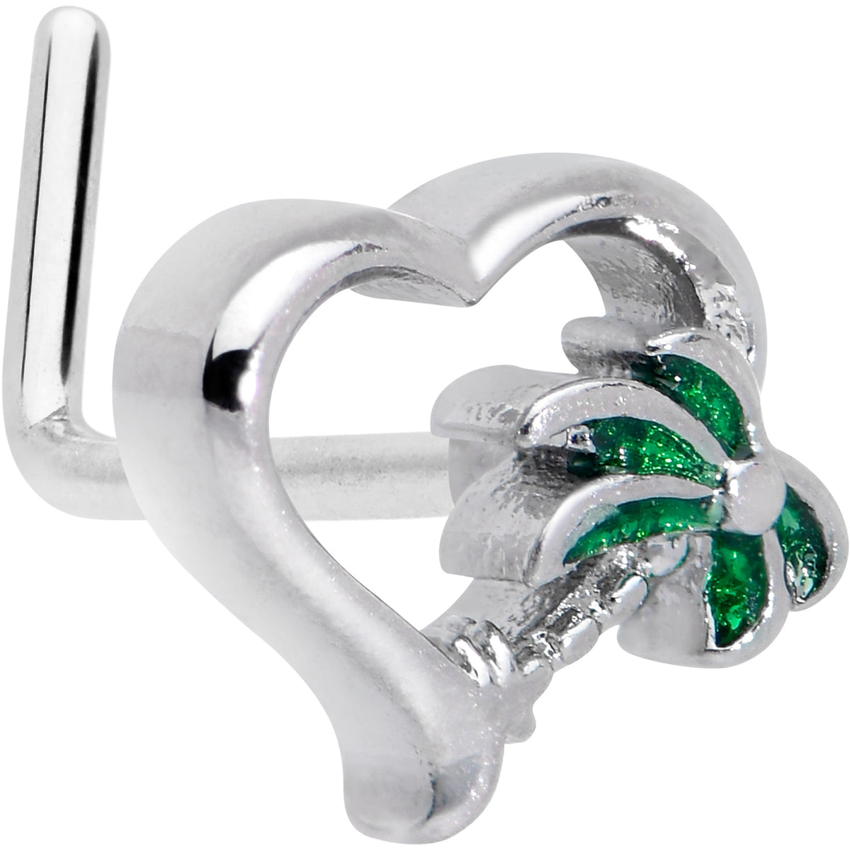 20G 1/4 Palm Tree Love Heart L Shape Nose Ring
