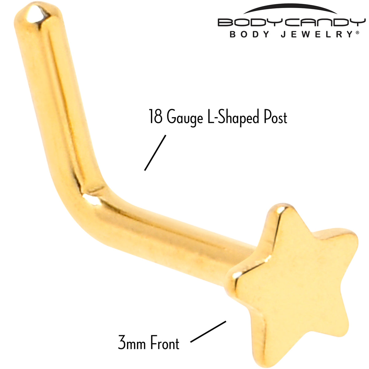 18G 1/4 Gold Tone ASTM F-136 Implant Grade Titanium Star End L Shape Nose Ring