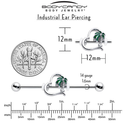 14G Clear Gem Palm Tree Love Heart Industrial Barbell 38mm