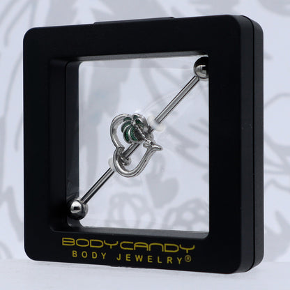 14G Clear Gem Palm Tree Love Heart Industrial Barbell 38mm