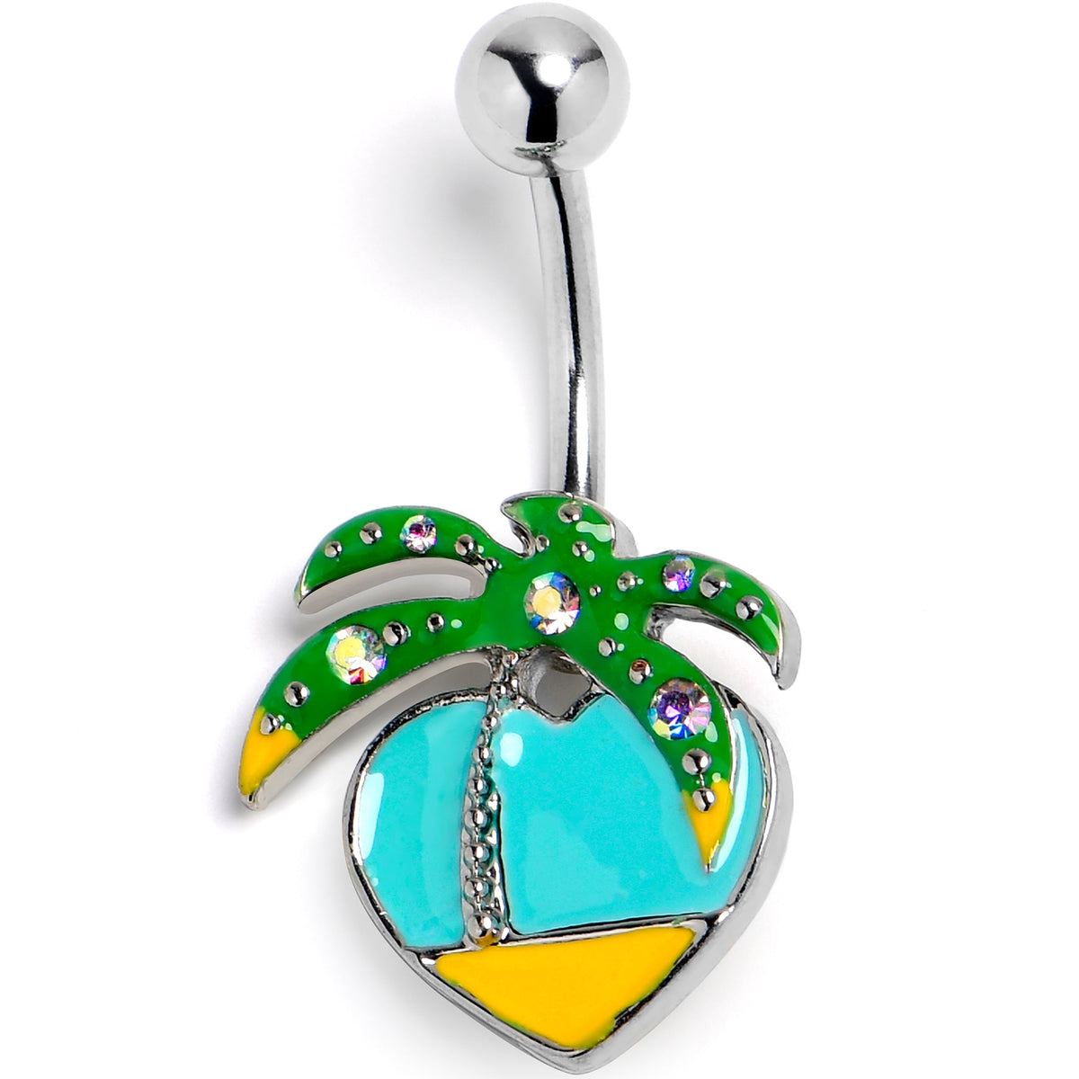 Aurora Gem Beach Heart Palm Tree Belly Ring