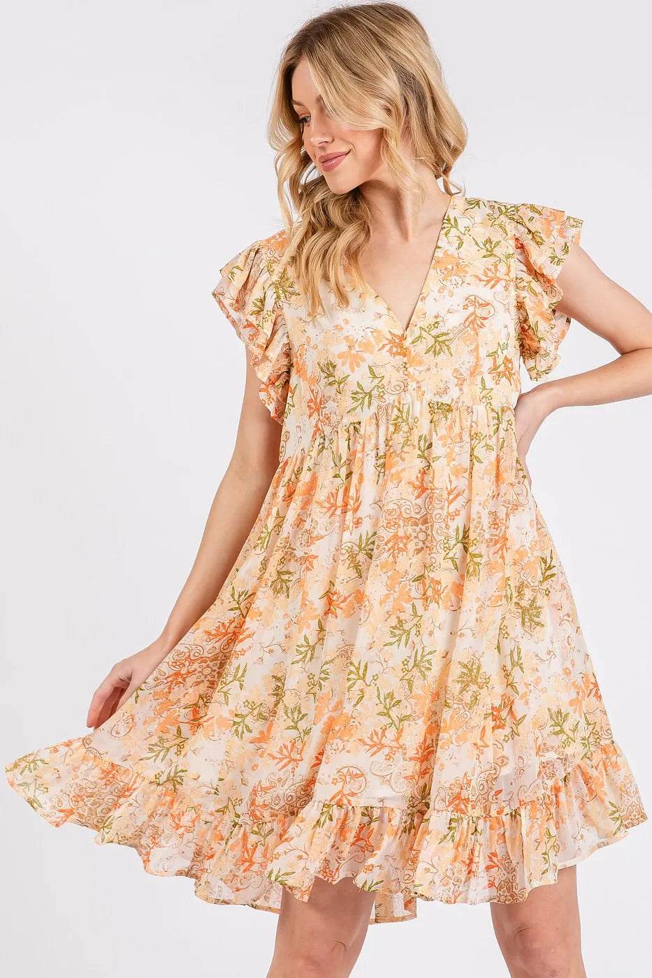 Mittoshop Floral Chiffon Ruffle Short Sleeve Mini Dress