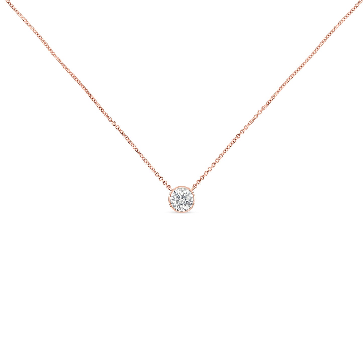 2 Micron 14K Rose Gold Plated Sterling Silver Bezel-Set Diamond Solitaire Pendant Necklace (1/3 cttw, H-I Color, I1-I2 Clarity)