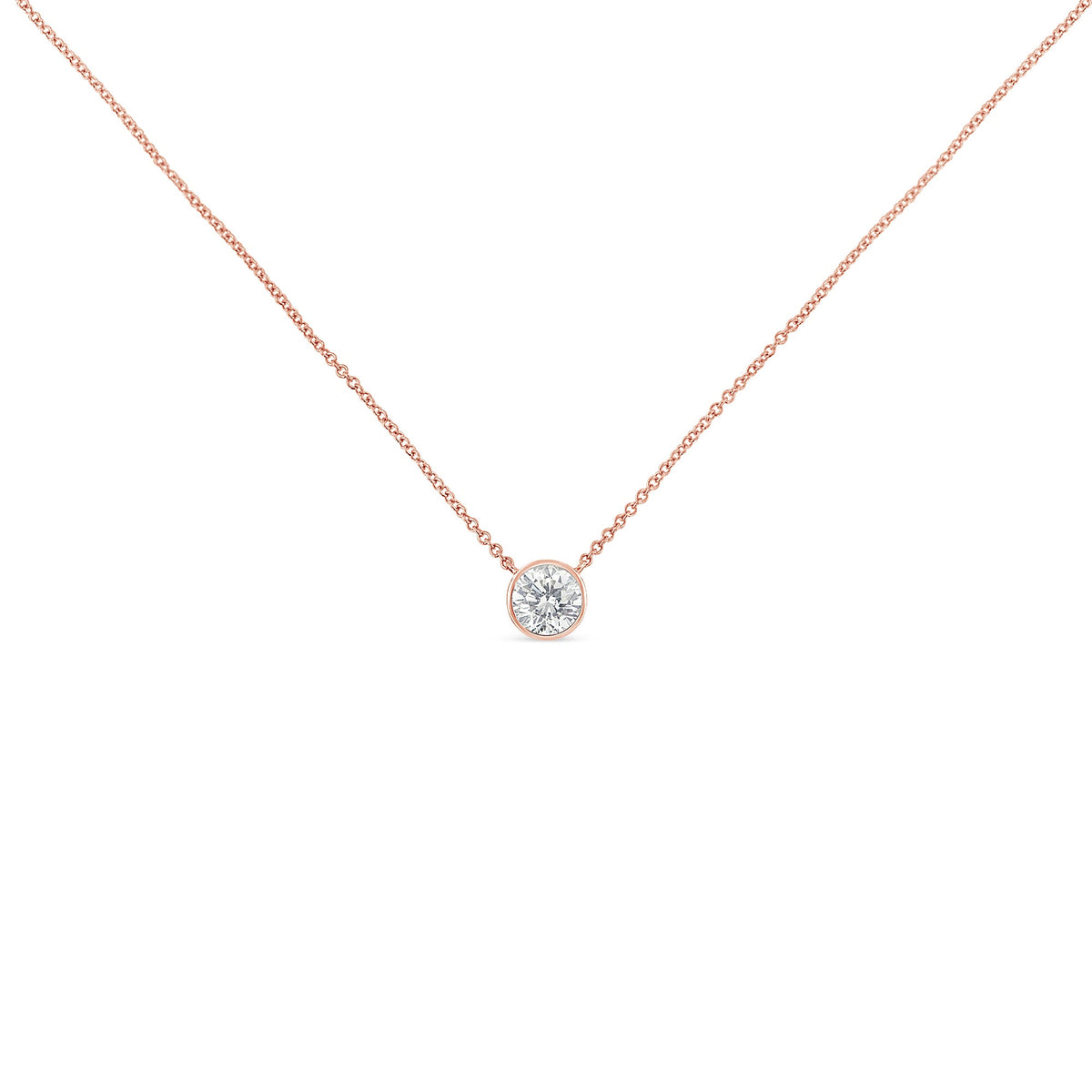 10K Rose Gold 1/3 Carat Round Brilliant-Cut Diamond Modern Bezel-Set Solitaire 16"-18" Pendant Necklace (H-I Color, SI2-I1 Clarity)