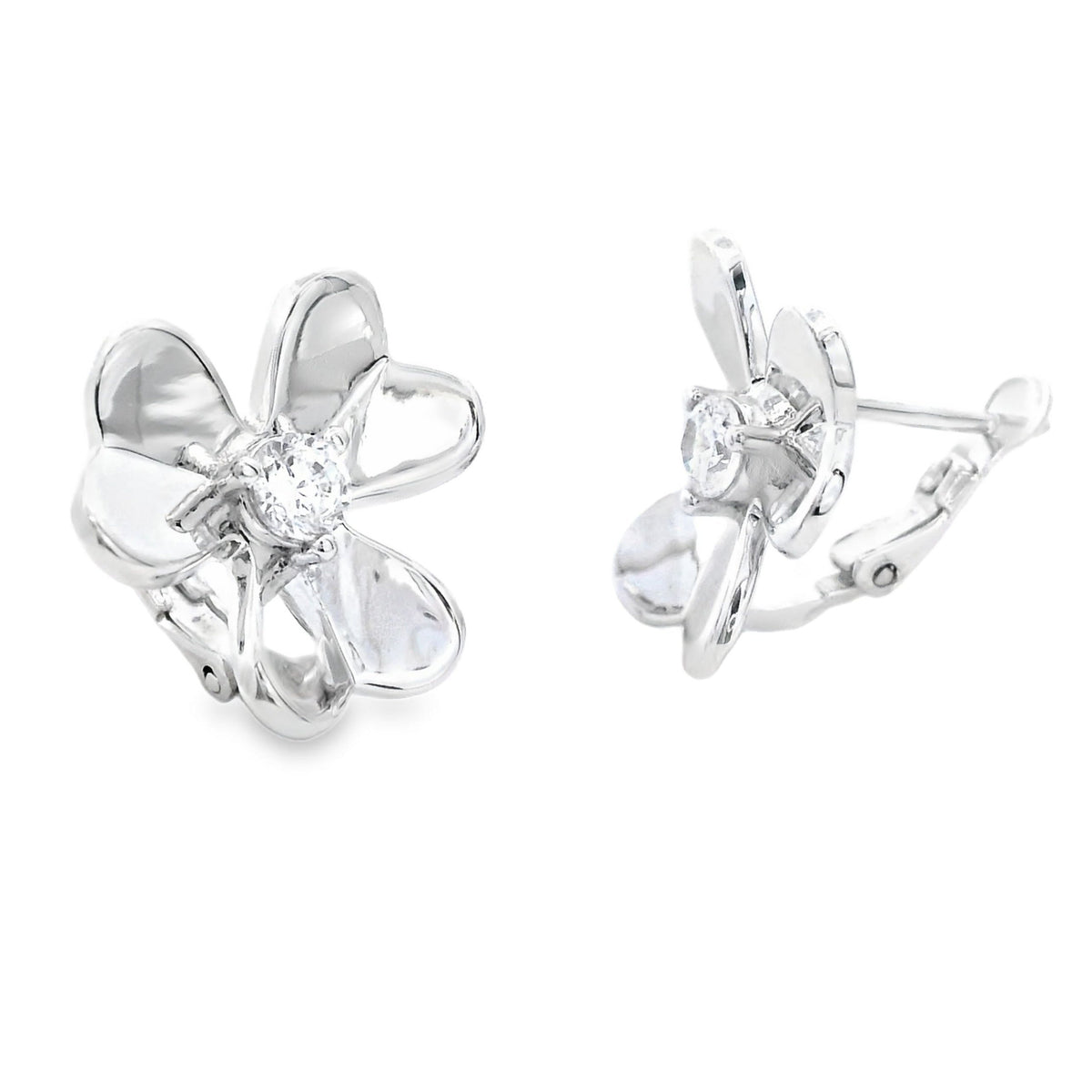 Cubic Zirconia Flower Earrings Sterling Silver