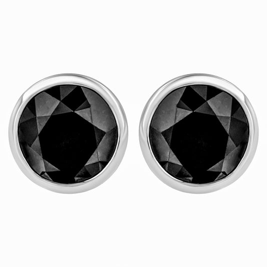 14K White Gold 1/2 Cttw Round Brilliant-Cut Black Diamond Bezel-Set Stud Earrings with Screw Backs (Fancy Color-Enhanced, I2-I3 Clarity)