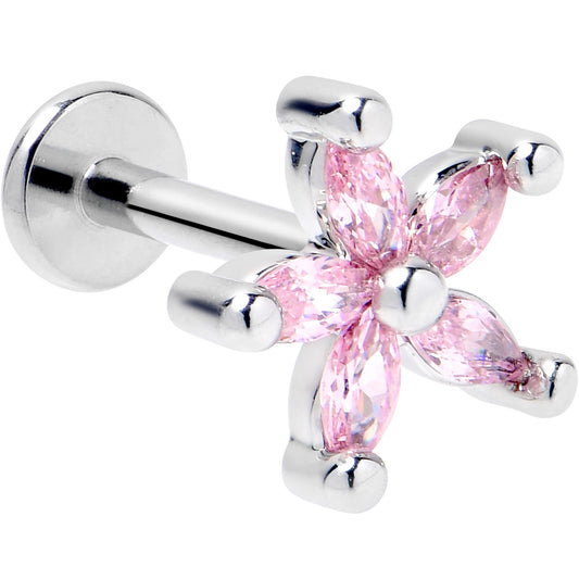16G 5/16 Pink CZ Gem Flower Fantastic Internally Threaded Labret