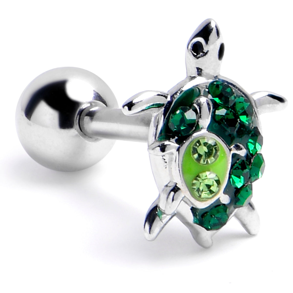16G 1/4 Green Gem Turtle World Cartilage Tragus Earring