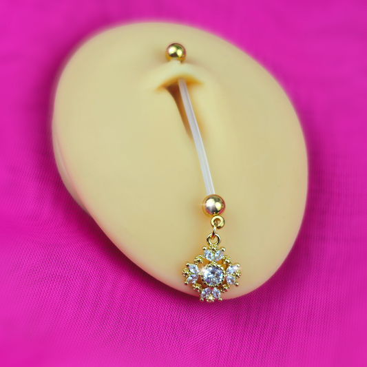 Clear Gem Bioplast Golden Glamour Dangle PTFE Pregnancy Belly Ring