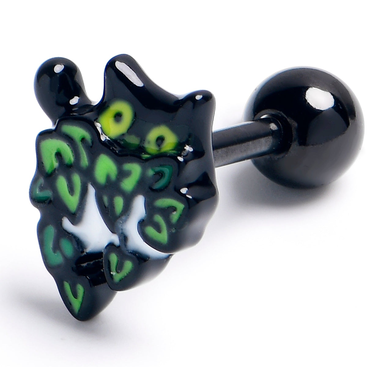 16G 1/4 Black Pouncing Cat Cartilage Tragus Earring