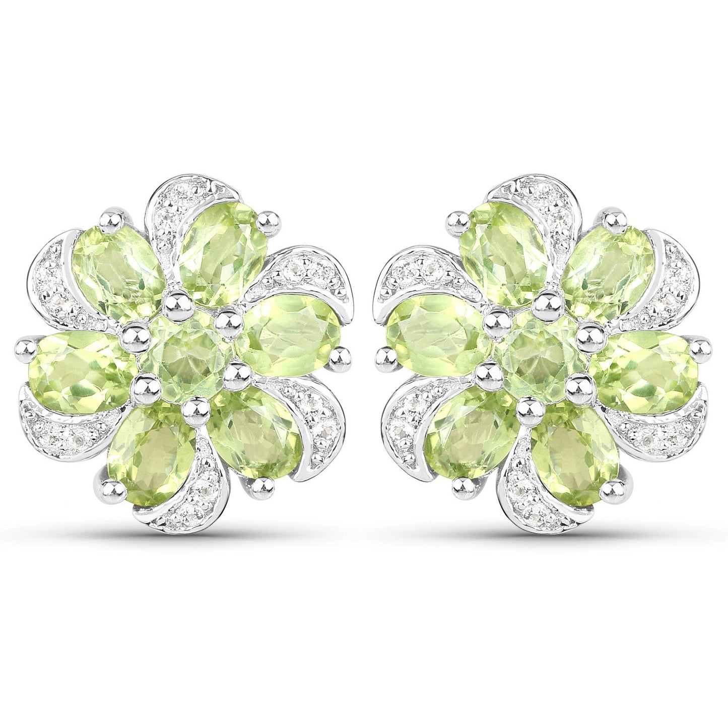 8.04 Carat Genuine Peridot and White Topaz .925 Sterling Silver 3 Piece Jewelry Set (Ring, Earrings, and Pendant w/ Chain)