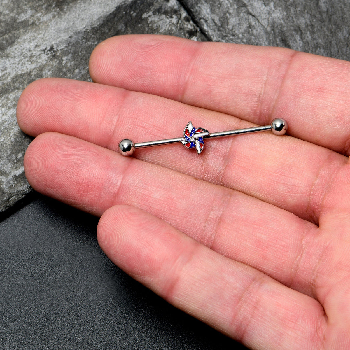 14G Patriotic Pinwheel Industrial Barbell 38mm