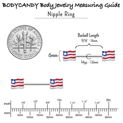 14G 9/16 Patriotic Flag Barbell Nipple Ring Set