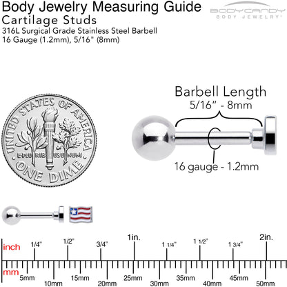 16G 1/4 Patriotic Flag Cartilage Tragus Earring