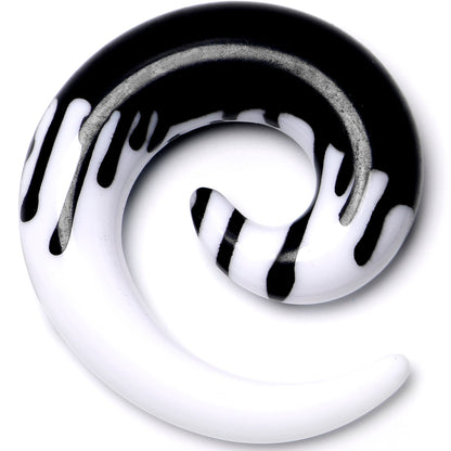 0G White Black Drip Acrylic Spiral Taper Set
