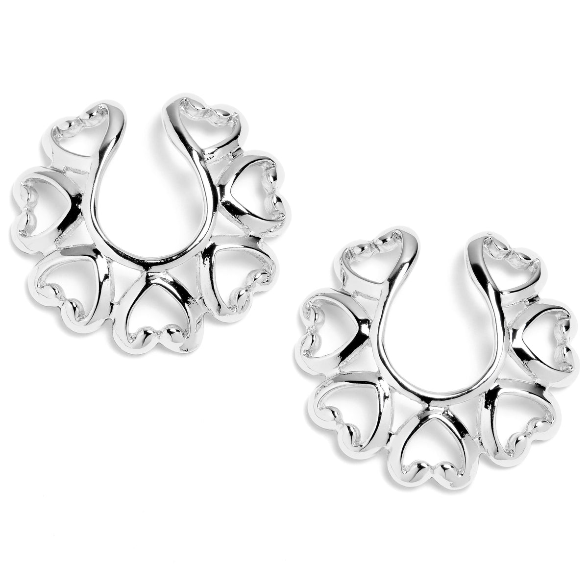 Stainless Steel Hollow Hearts Clip On Fake Nipple Shield Set