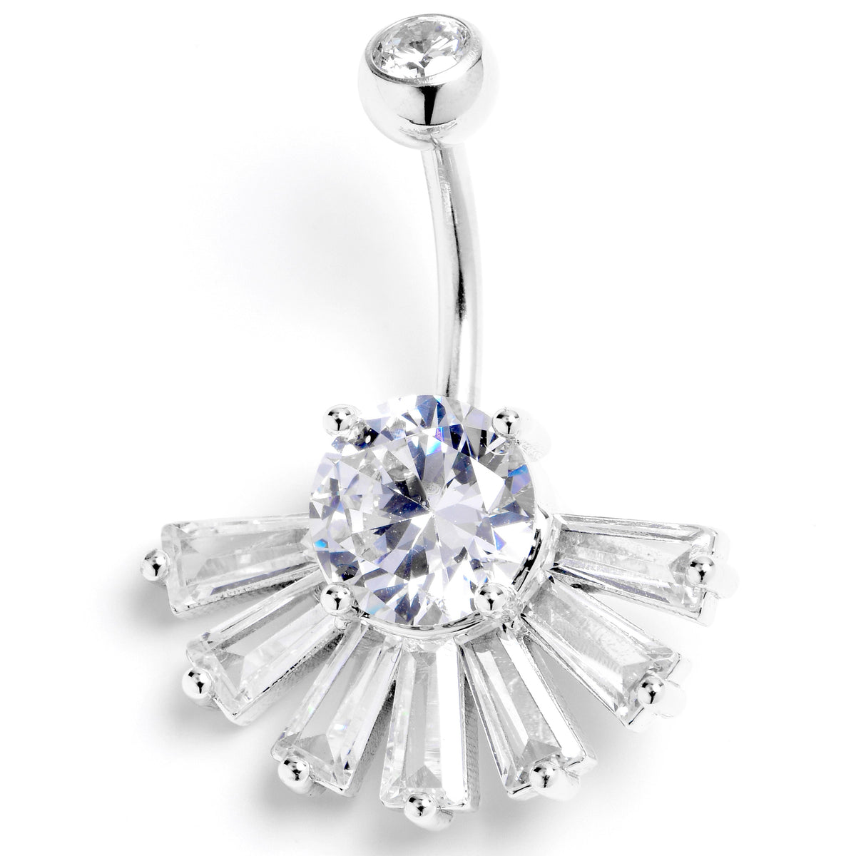 Clear CZ Gem Deco Elegance Fan Belly Ring