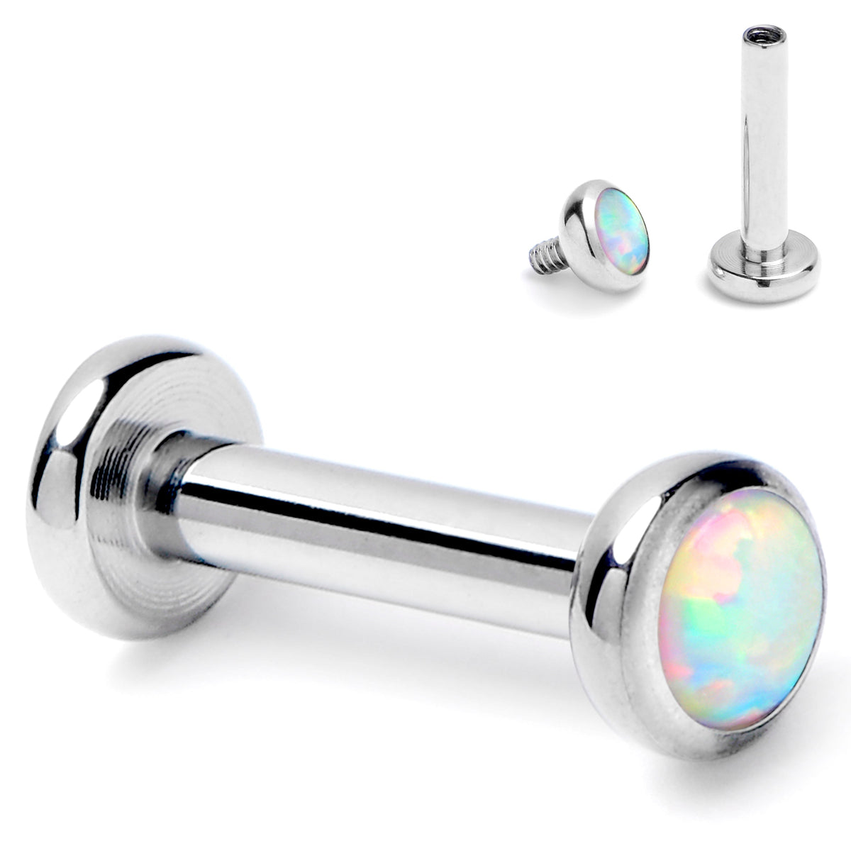 16G 1/4 White Synthetic Opal ASTM F-136 Implant Grade Titanium Internal Thread Labret