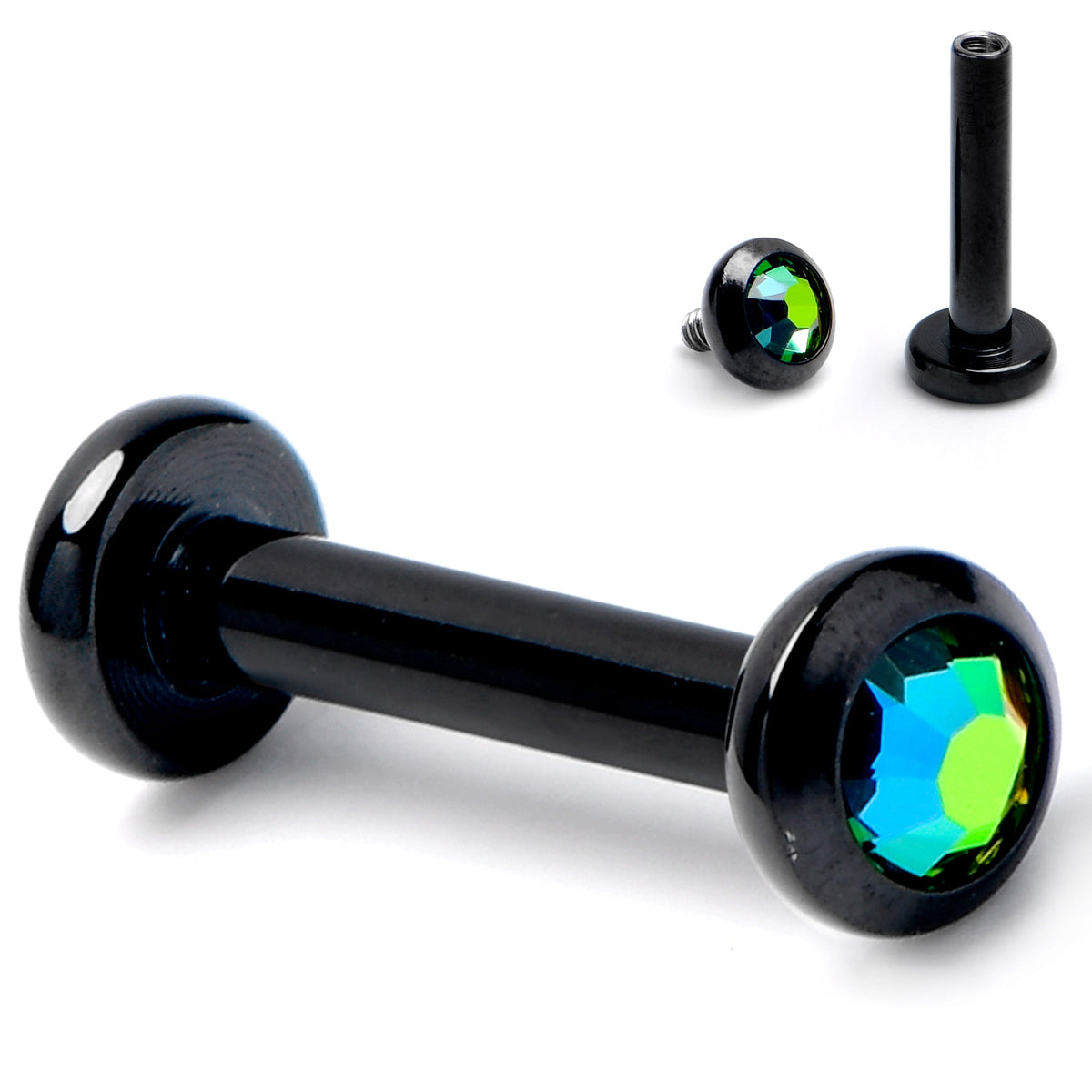 16G 1/4 Vitrail CZ Gem Black ASTM F-136 Implant Grade Titanium Internally Threaded Labret