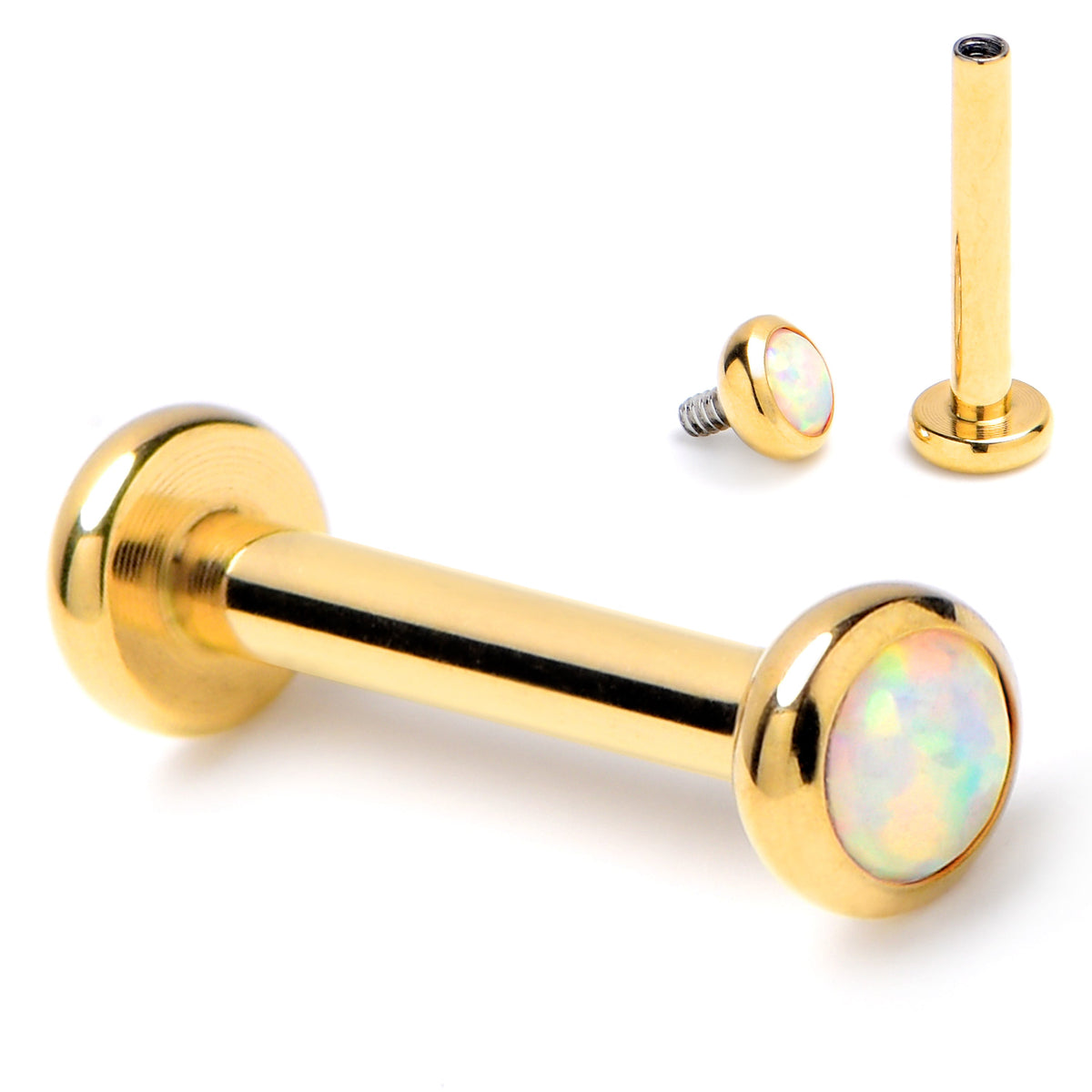 16G 5/16 White Synth Opal Gold Hue ASTM F-136 Implant Grade Titanium Internally Threaded Labret