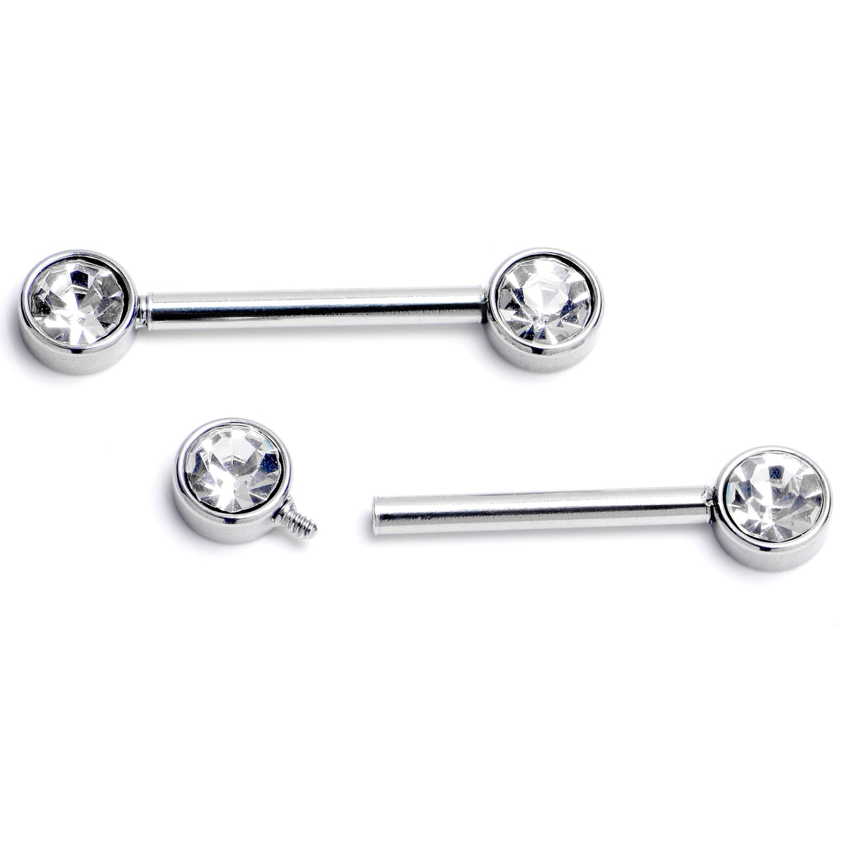 14G 9/16 Clear CZ Gem Internally Threaded Barbell Nipple Ring Set