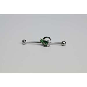 14G Green Gem Dragonfly Moon Opulence Industrial Barbell 38mm
