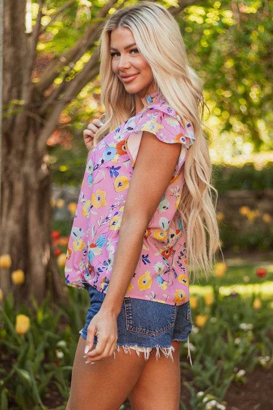Aadhya Flutter Sleeve V Neck Floral Top