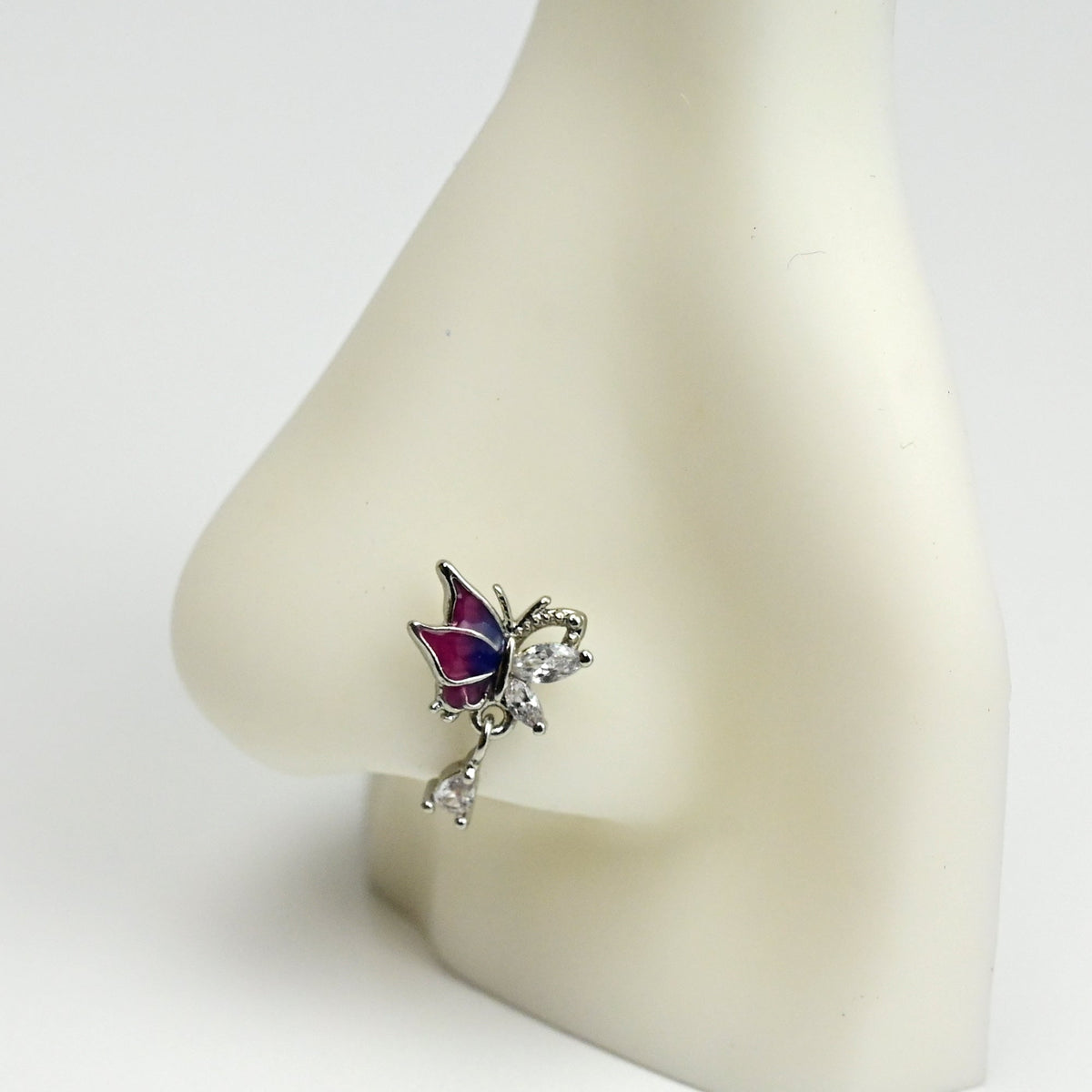 20G 7mm Clear Gem Purples Dazzling Butterfly L Shape Nose Ring