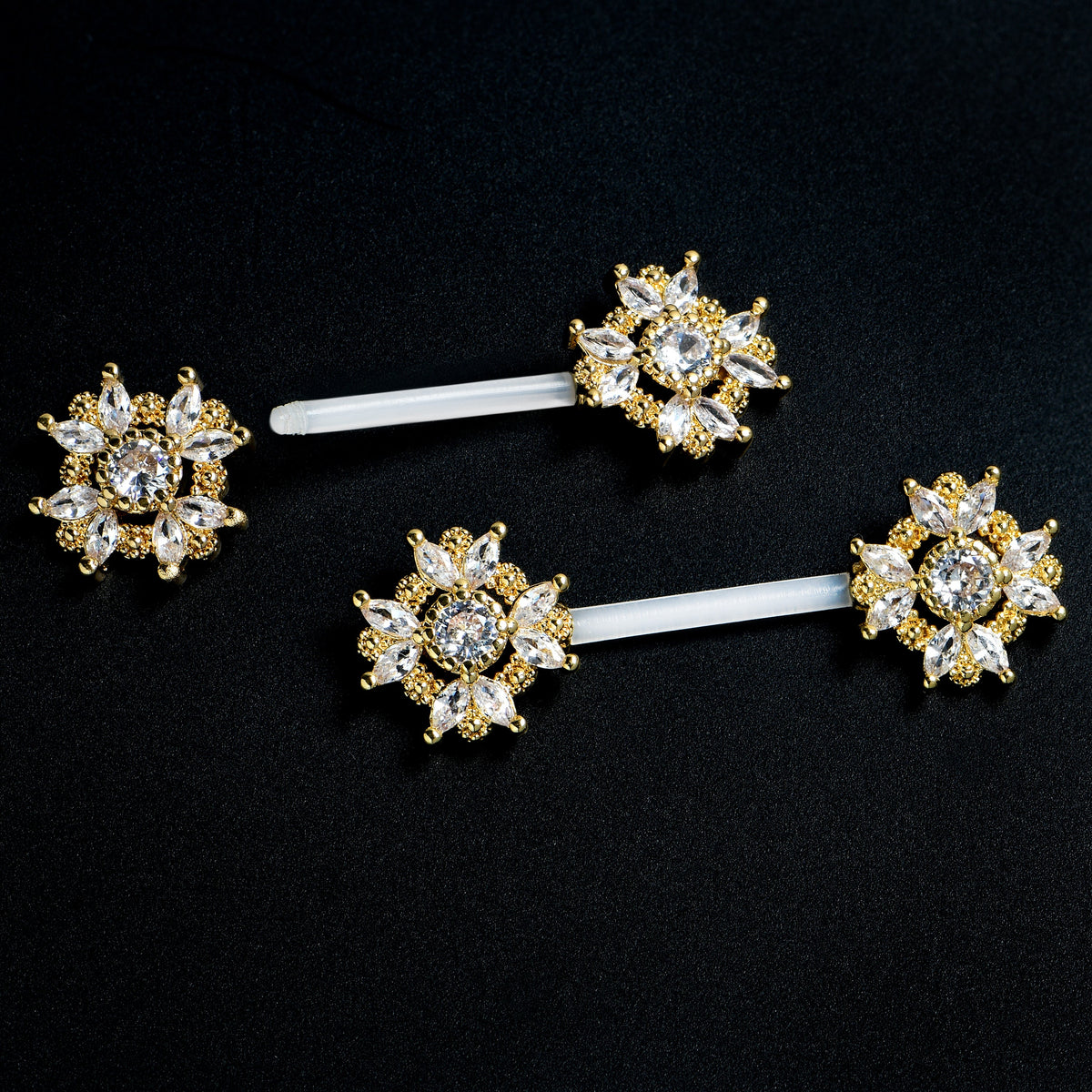 14G 9/16 Clear Gem Classic Cross PTFE Bioplast Barbell Nipple Ring Set