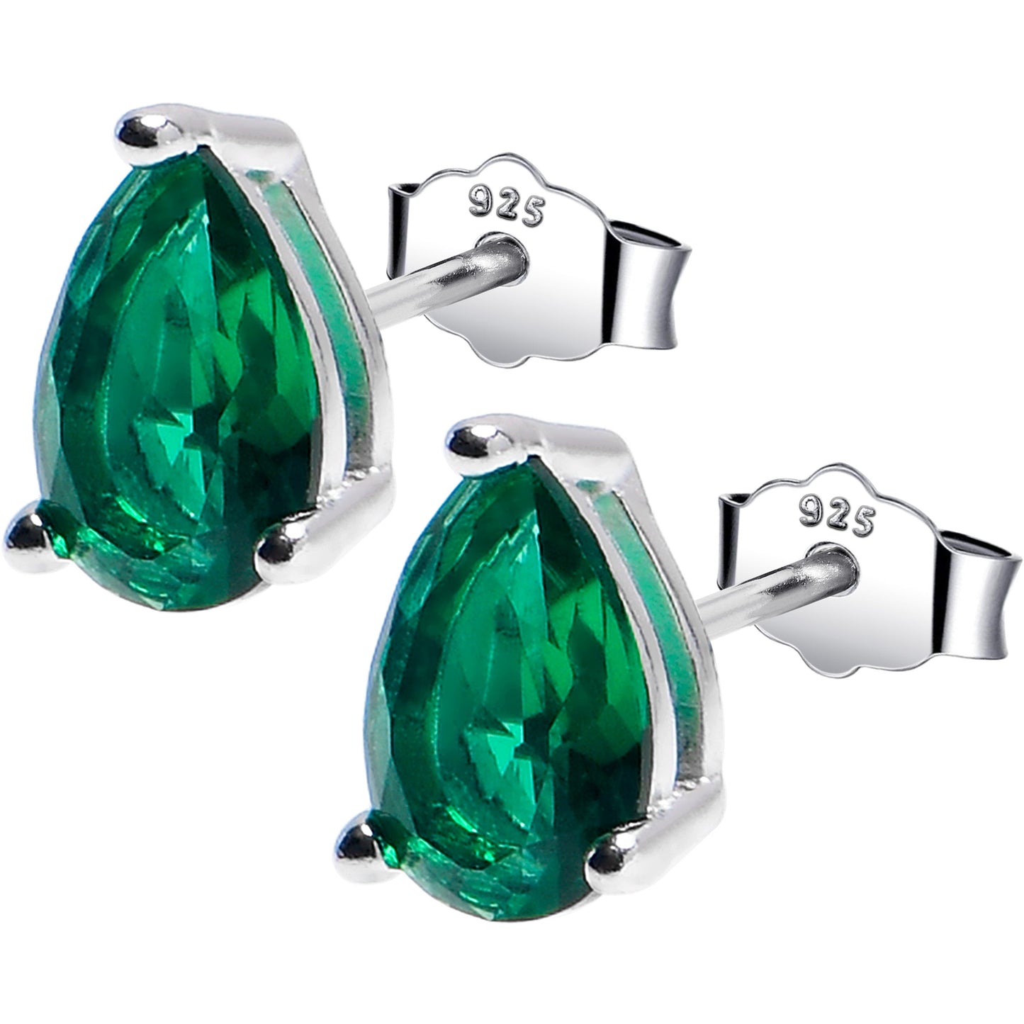 5mm CZ  Pear 925 Sterling Silver May Birthstone Stud Earrings