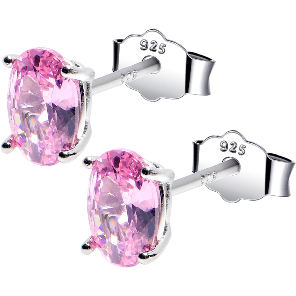 4mm CZ Oval 925 Sterling Silver October Birthstone Stud Earrings