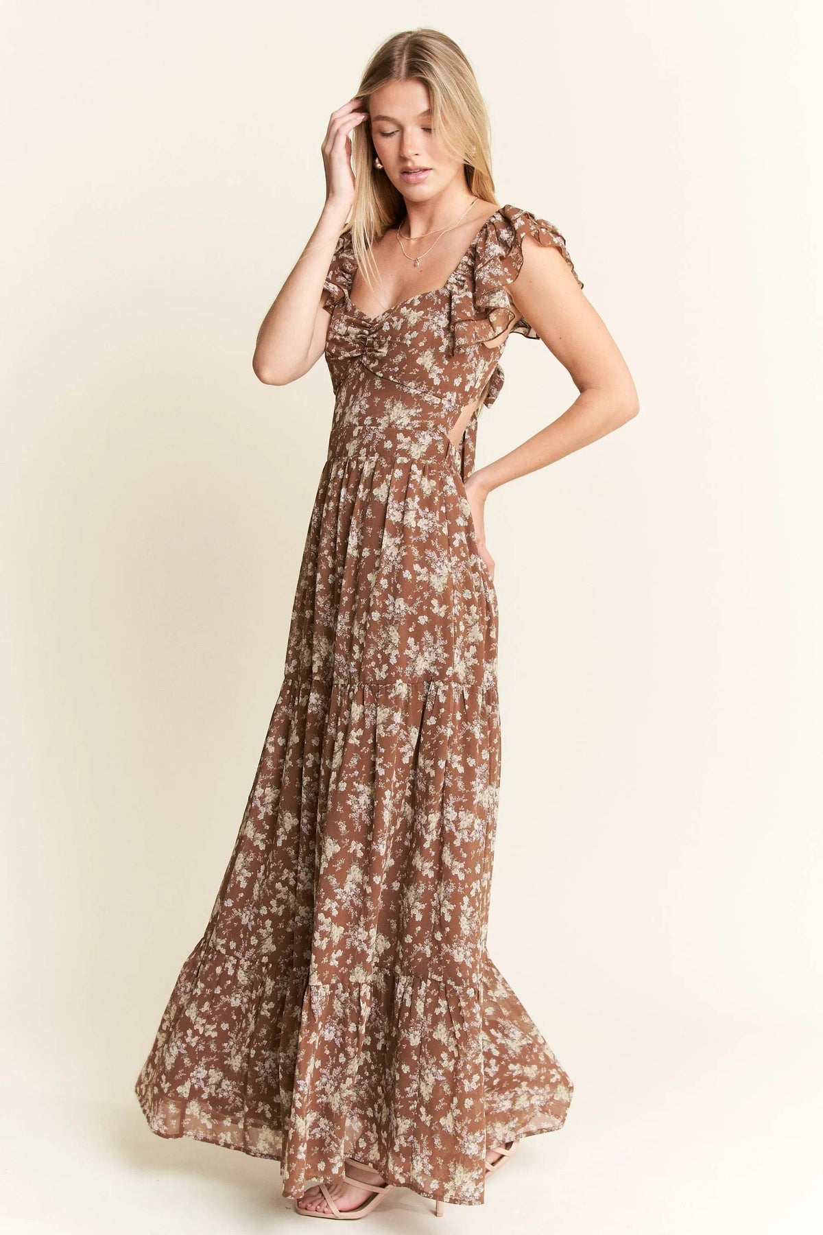 Jade By Jane Ruffle Sleeve Tiered Maxi Dress