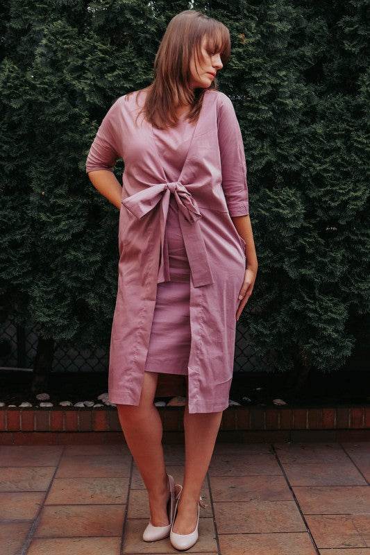 Gray Dress jacket 3/4 sleeve ties in front with po