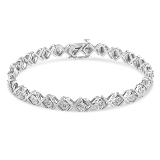 .925 Sterling Silver 1/10 cttw Miracle-Set Round-Cut Diamond "X" Link Tennis Bracelet (I-J color, I2-I3 clarity) - 7.25"