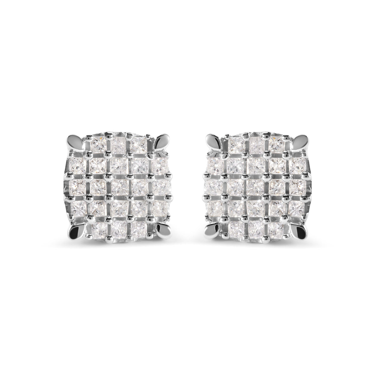 10K White Gold 3/4 Cttw Princess Diamond Composite Cushion Shape Stud Earrings (I-J Color, I1-I2 Clarity)
