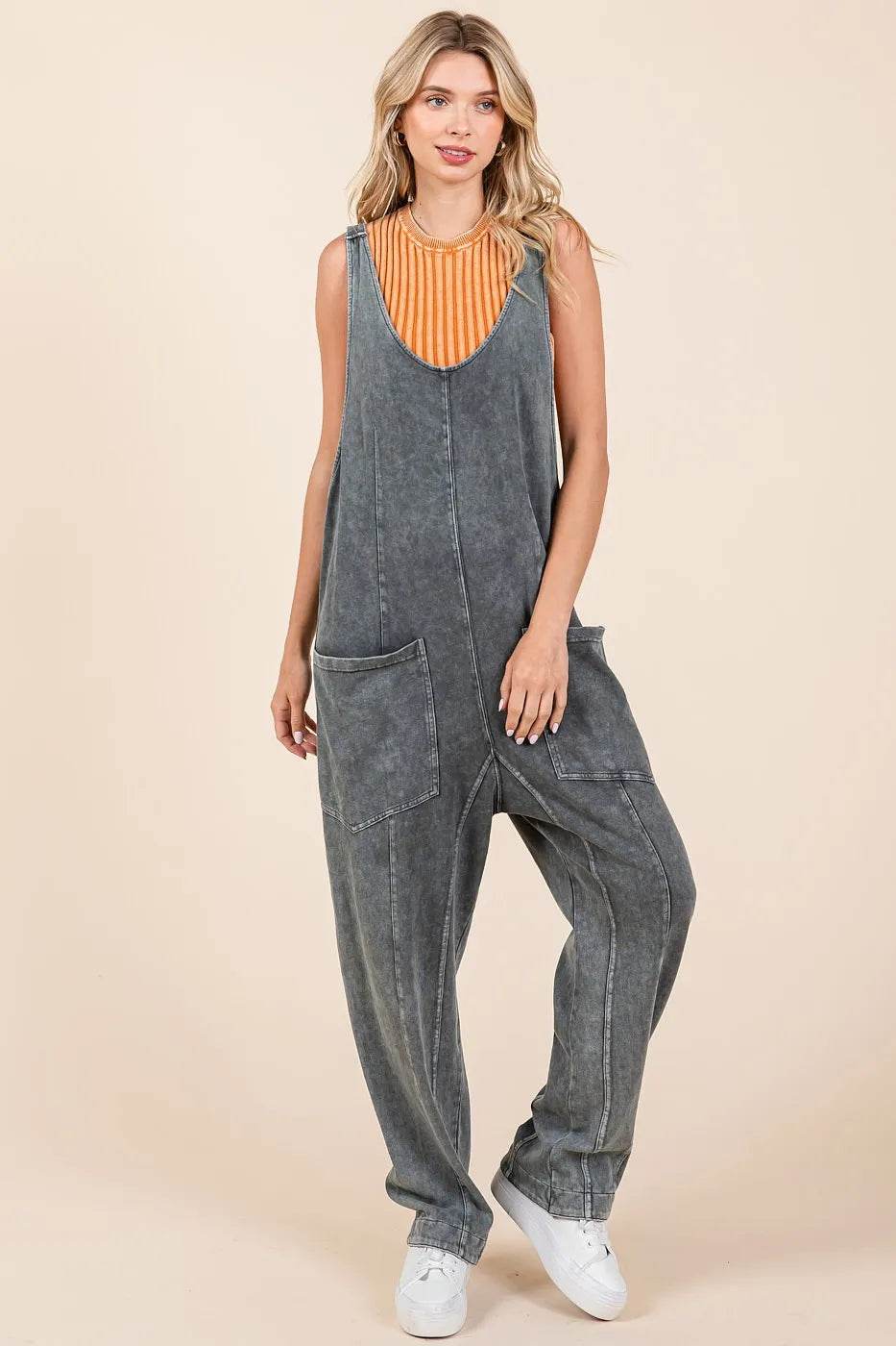 Mittoshop Mineral Wash Relaxed Fit Sleeveless Harem Jumpsuit